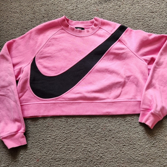 Nike Tops - NIKE Women's Cropped Sweatshirt Medium Pink Swoosh Y2K Cotton Poly